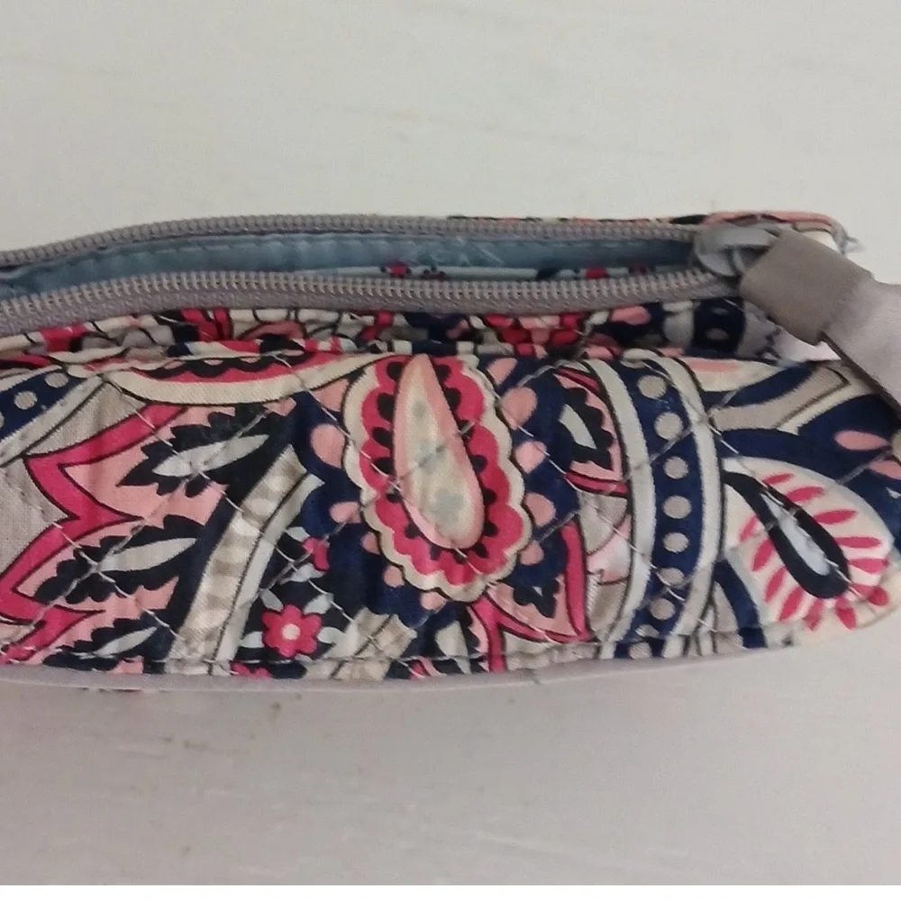 Vera Bradley Compact ID Wristlet Floral Navy Blue Pink Excellent Condition